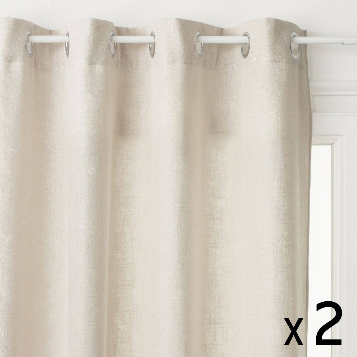 Atmosphera - Lot de 2 Rideaux à  œillets Beige Lin 140 x 260 cm - Imagen 1