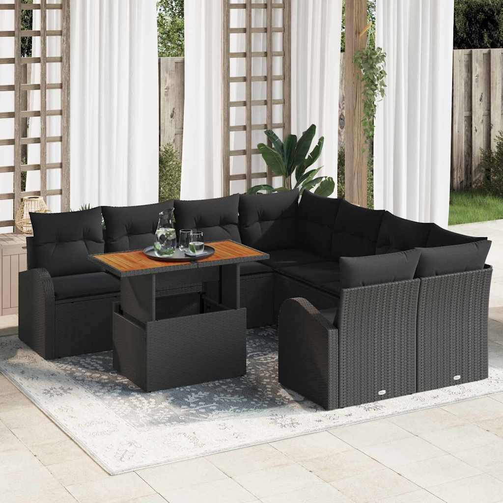 Salon de Jardin Configurable 9 Pièces Poly Rotin avec Stockage Intégré pour Patio Noir – ComfortXL Outdoor Living - Image 1