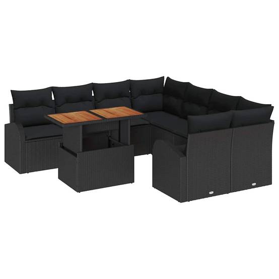 Salon de Jardin Configurable 9 Pièces Poly Rotin avec Stockage Intégré pour Patio Noir – ComfortXL Outdoor Living - Image 2