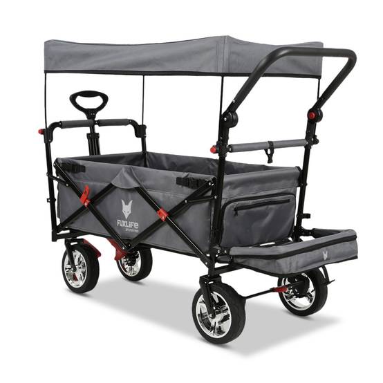 FUXLIFE by FUXTEC Chariot à bras FX-CT800 confort pliable - Gris | Chariot de transport avec toit solaire | Rallonge intérieure - Image 3