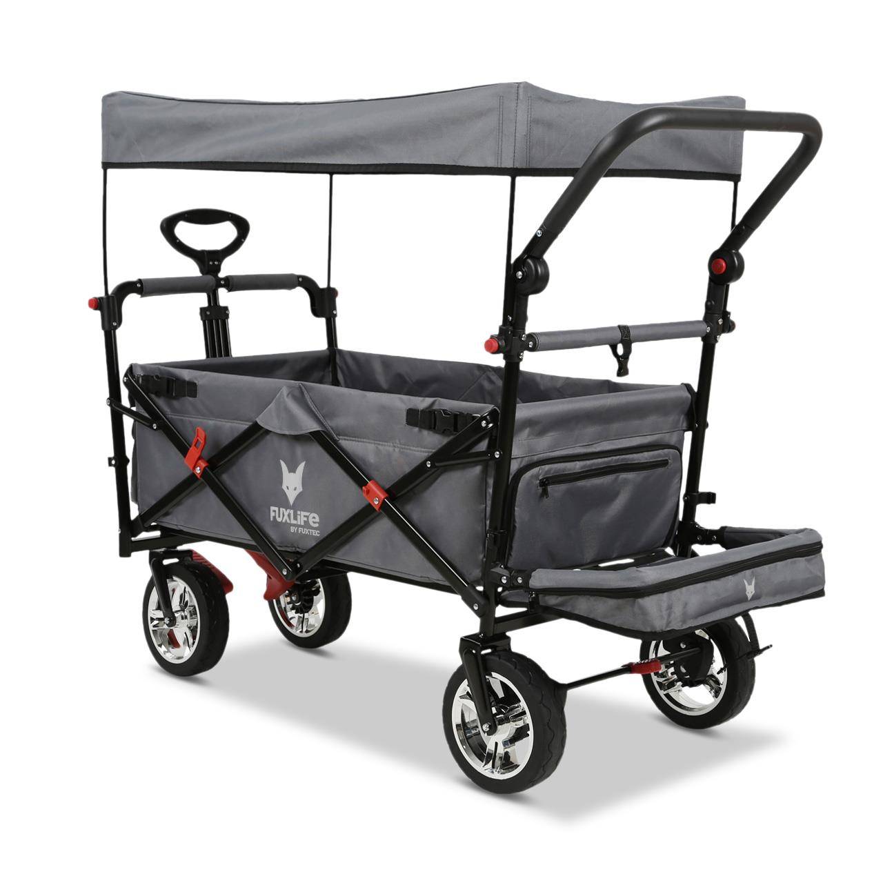 FUXLIFE by FUXTEC Chariot à bras FX-CT800 confort pliable - Gris | Chariot de transport avec toit solaire | Rallonge intérieure - Image 3