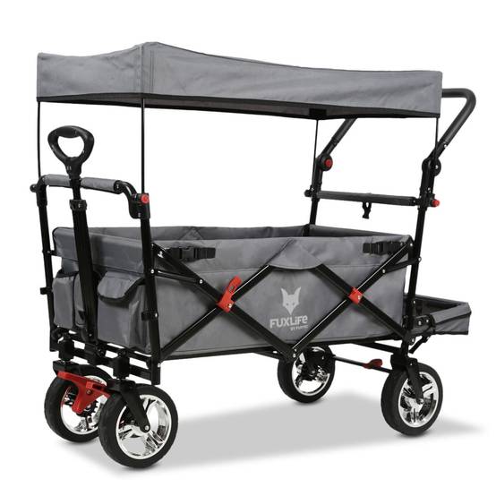 FUXLIFE by FUXTEC Chariot à bras FX-CT800 confort pliable - Gris | Chariot de transport avec toit solaire | Rallonge intérieure - Image 2