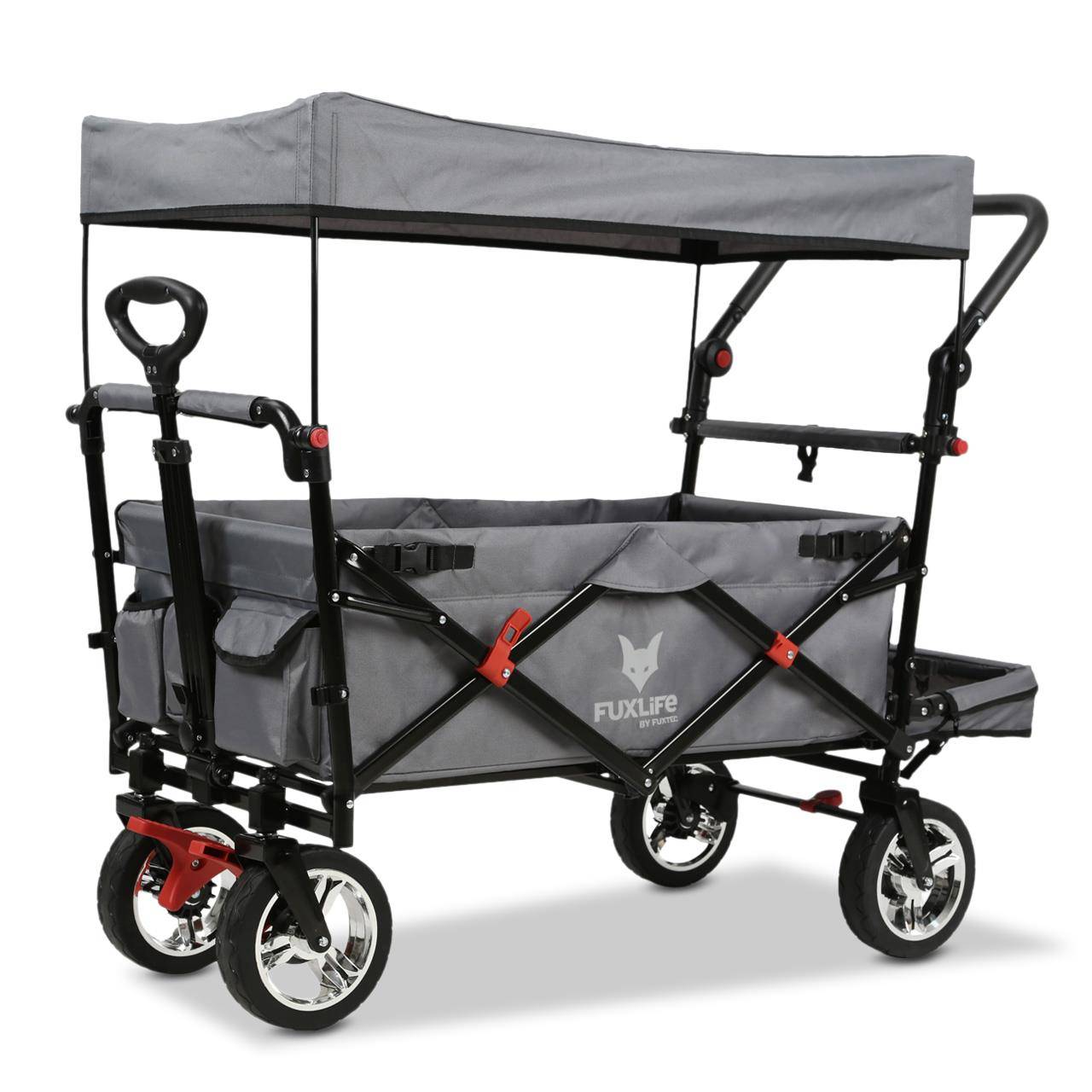 FUXLIFE by FUXTEC Chariot à bras FX-CT800 confort pliable - Gris | Chariot de transport avec toit solaire | Rallonge intérieure - Image 2