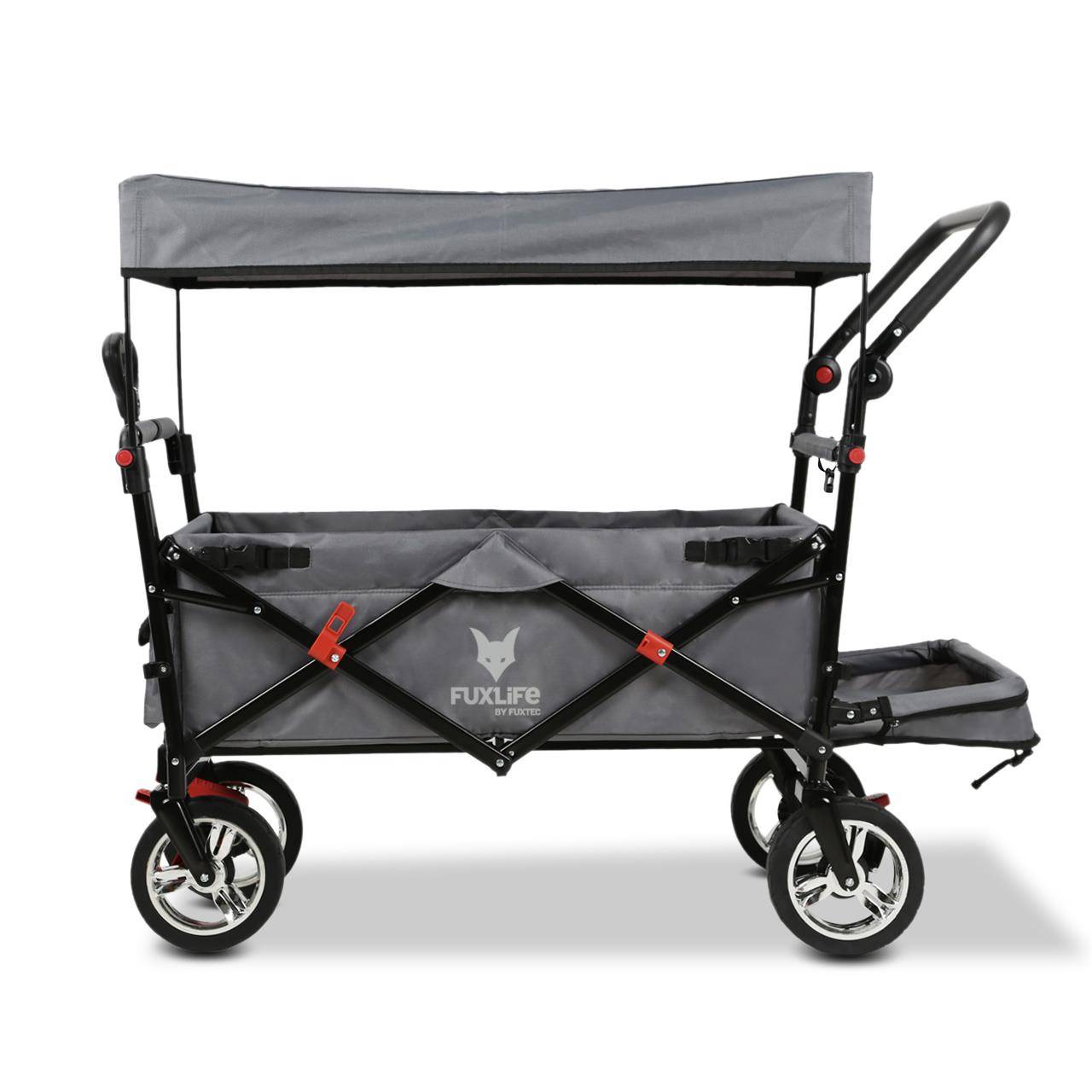 FUXLIFE by FUXTEC Chariot à bras FX-CT800 confort pliable - Gris | Chariot de transport avec toit solaire | Rallonge intérieure - Image 1