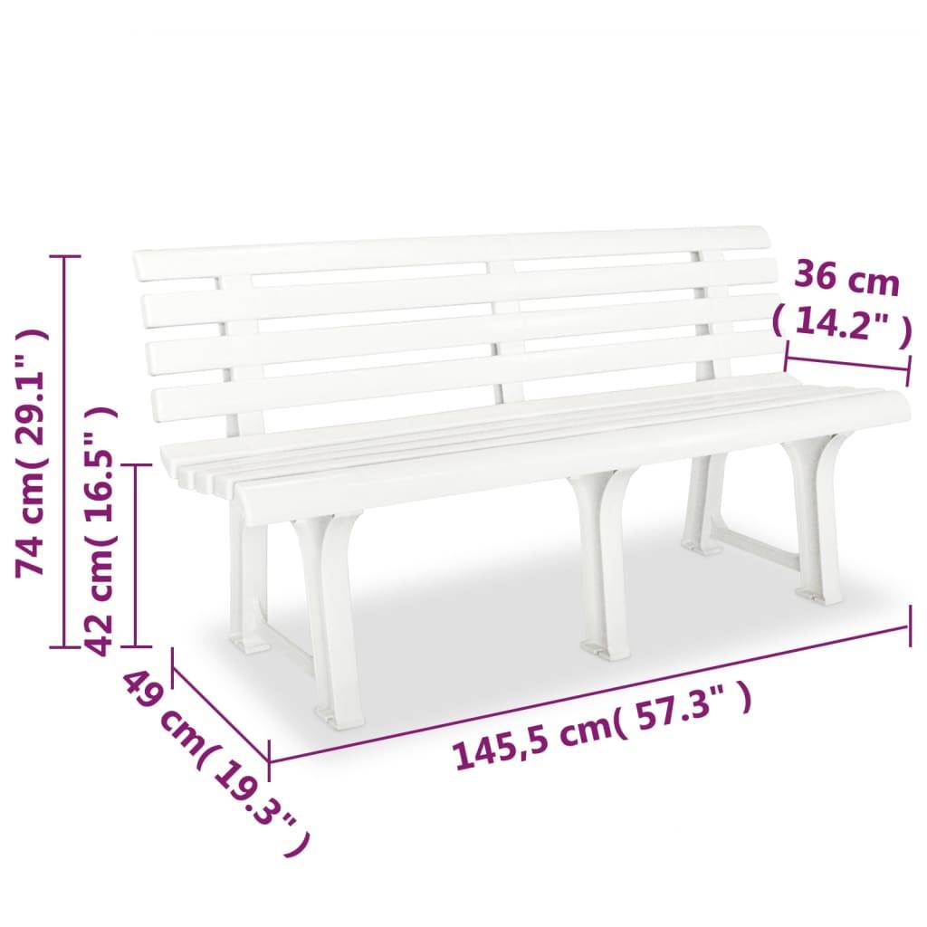 Vidaxl - Banc de jardin 145,5 cm Plastique Blanc vidaXL 43583 - Imagen 7