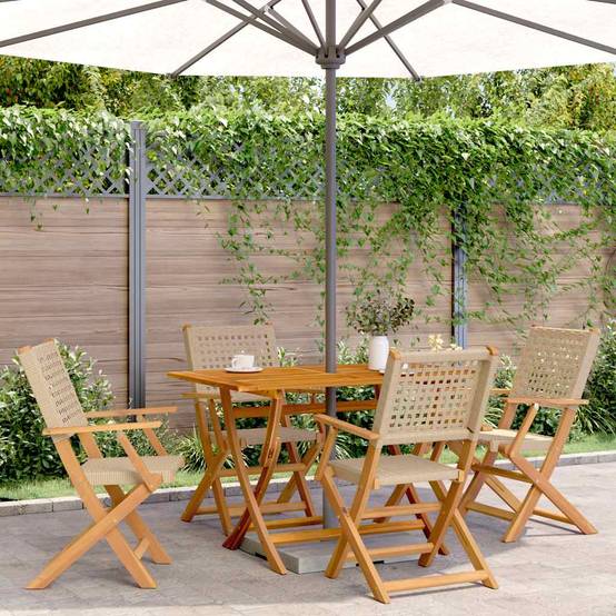 Chaises de jardin pliantes lot de 4 bois et résine beige 54 x 57 x 91 cm - PANGIVO - Image 1