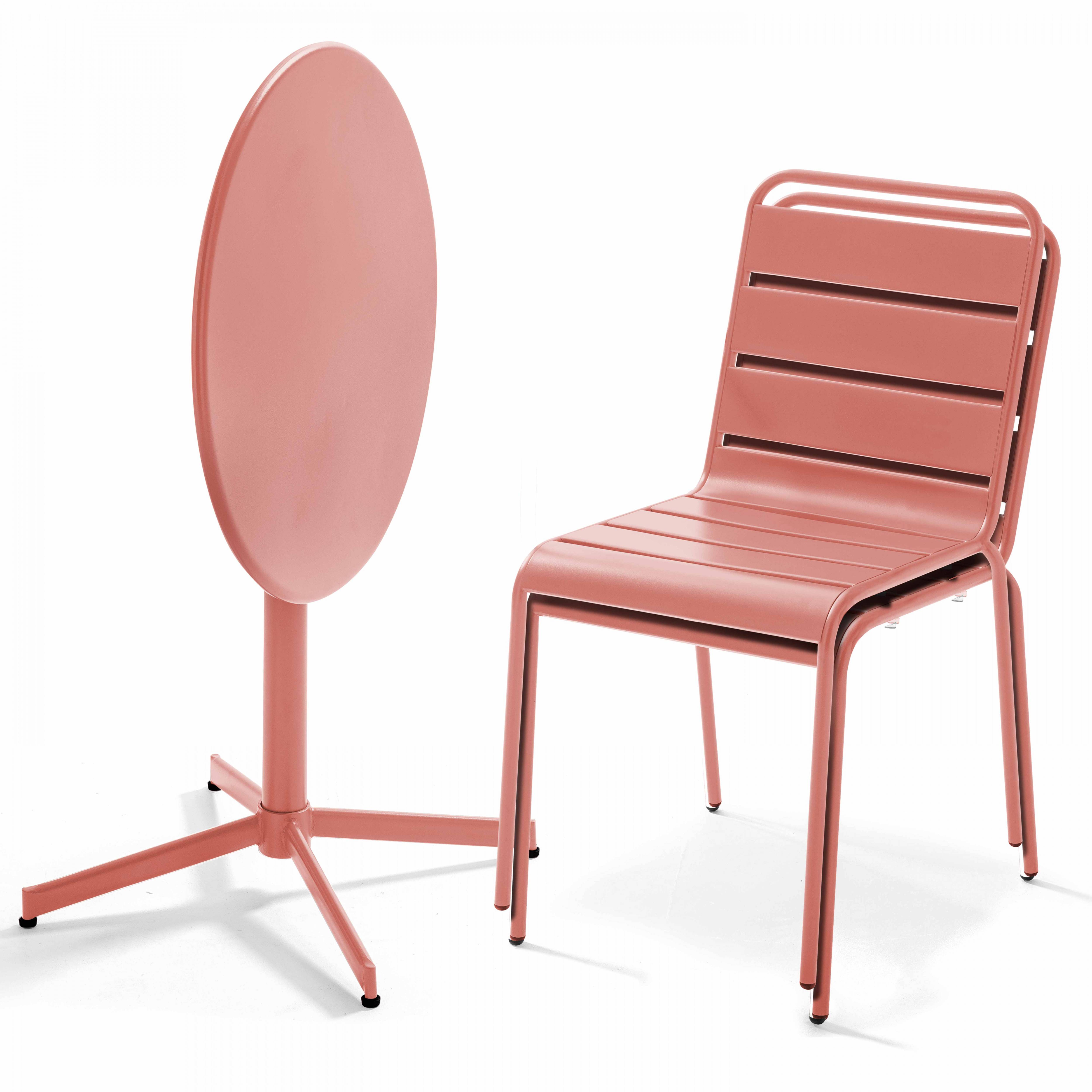 Oviala - Ensemble table de jardin ronde et 2 chaises métal argile Palavas - Oviala - Imagen 3