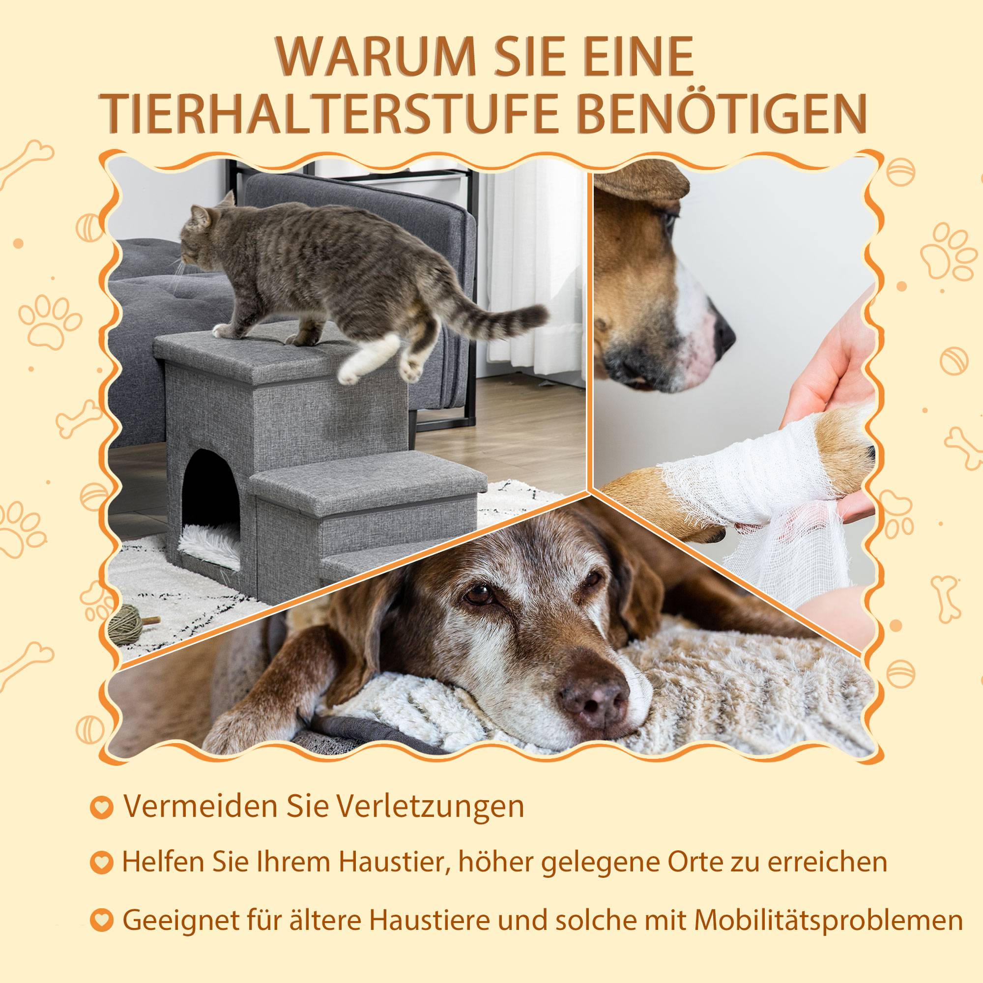 Escalier chien 3 marches 40,5 cm haut niche coussin rangement chats petits chiens rampe housse lavable gris clair - Image 5