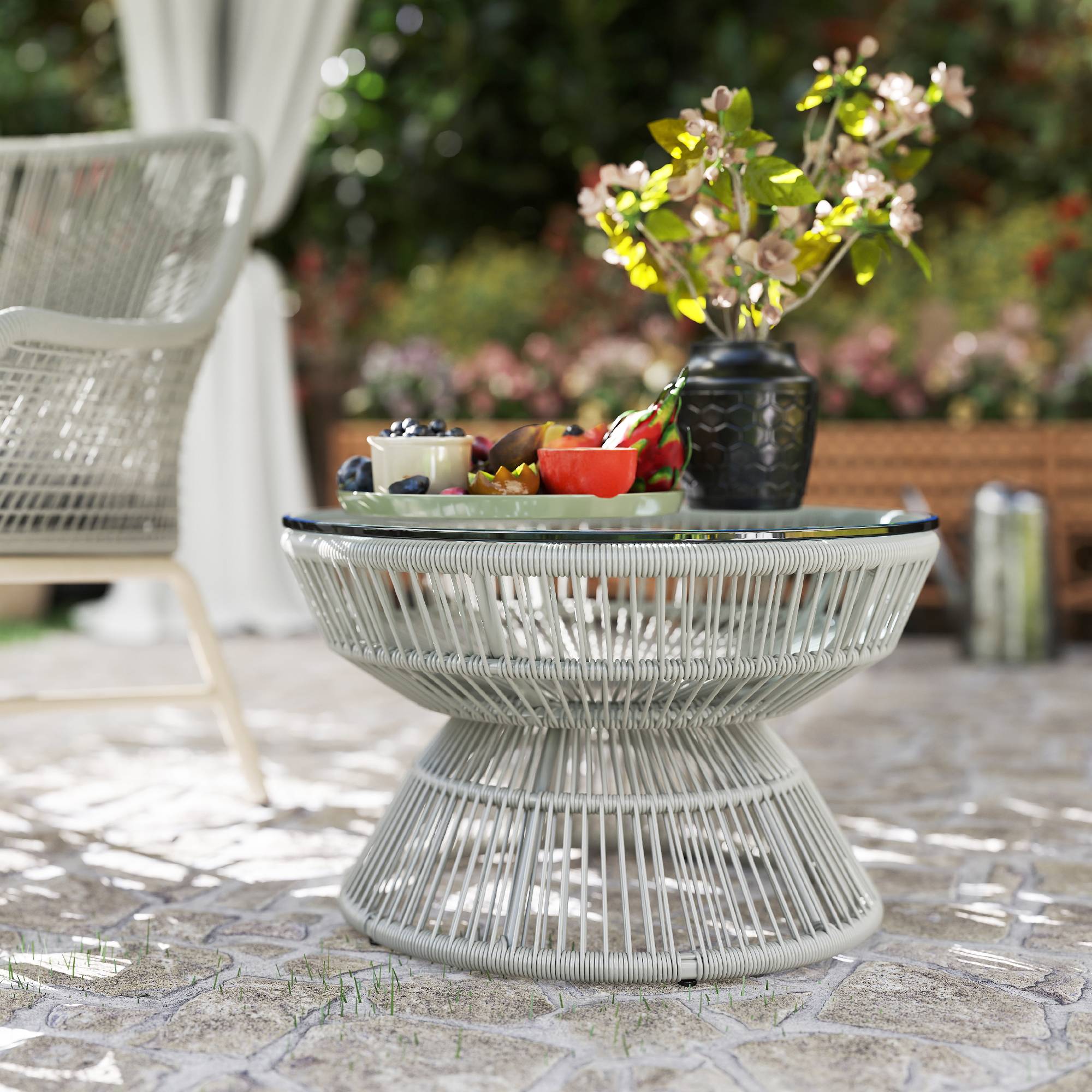 Table basse de jardin résine tressée gris 60 x 60 x 37 cm - PANGIVO - Image 9