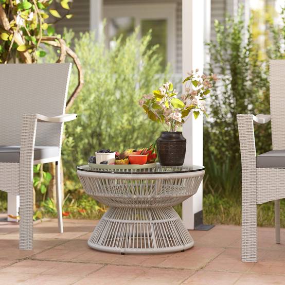 Table basse de jardin résine tressée gris 60 x 60 x 37 cm - PANGIVO - Image 3