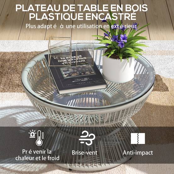 Table basse de jardin résine tressée gris 60 x 60 x 37 cm - PANGIVO - Image 7