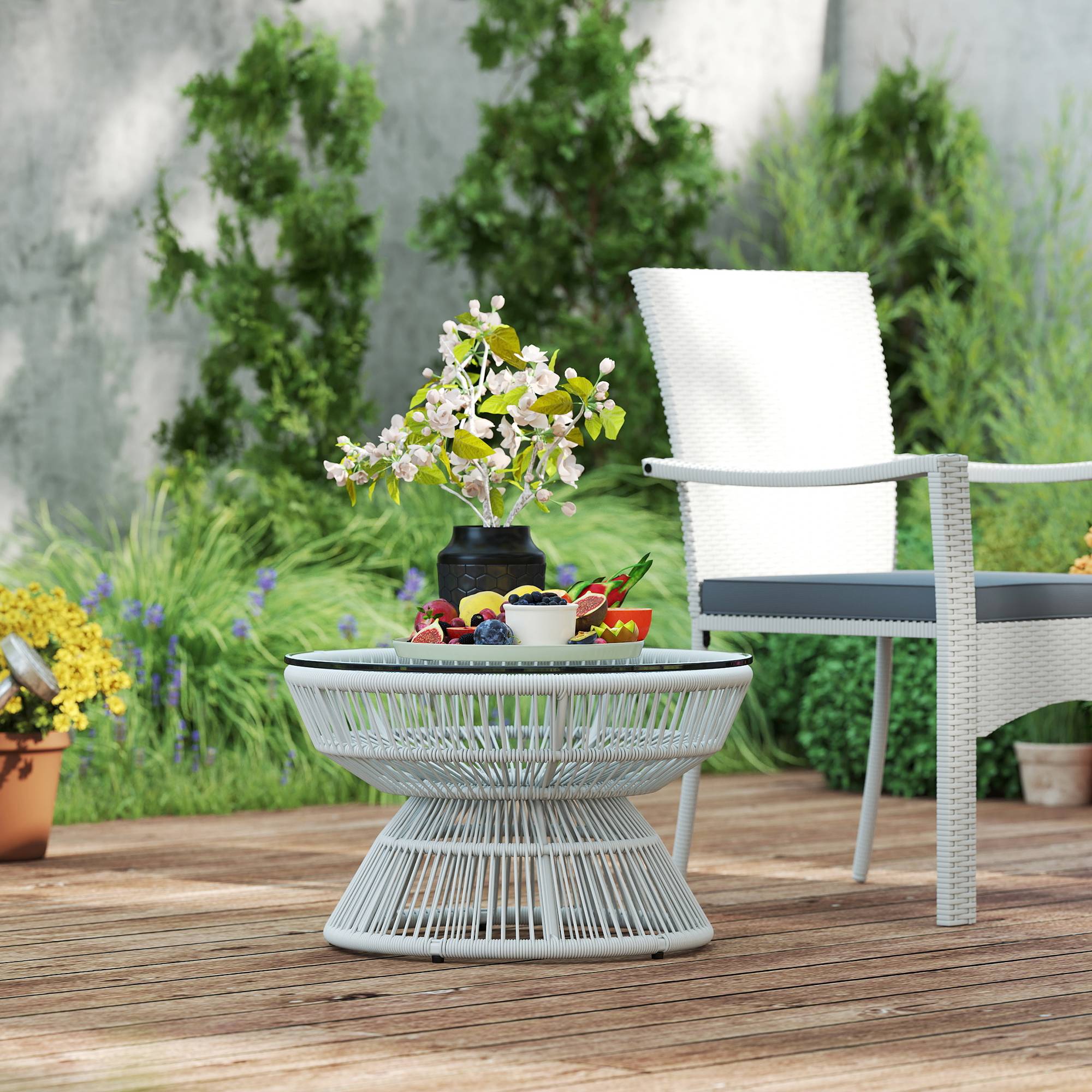 Table basse de jardin résine tressée gris 60 x 60 x 37 cm - PANGIVO - Image 10