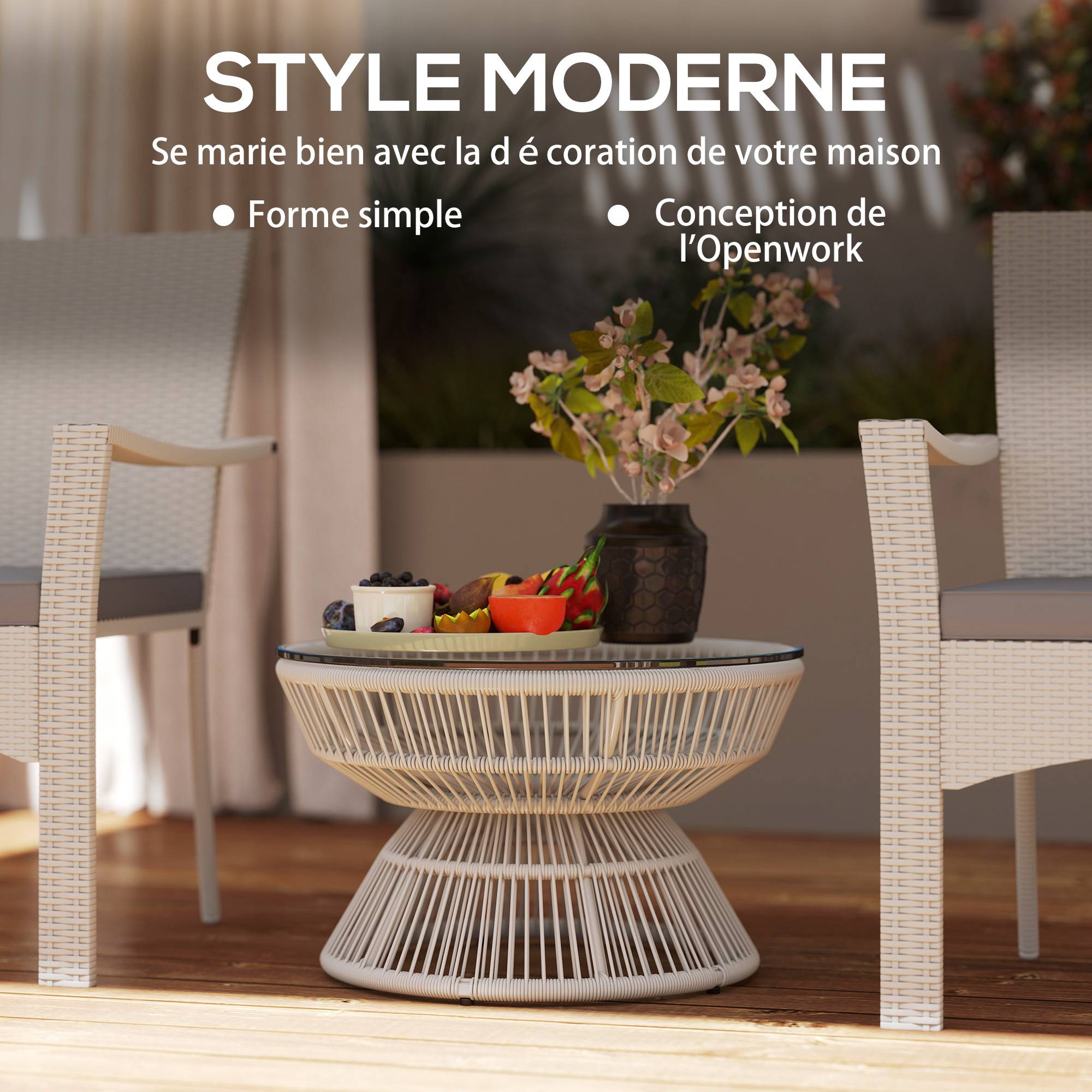 Table basse de jardin résine tressée gris 60 x 60 x 37 cm - PANGIVO - Image 6