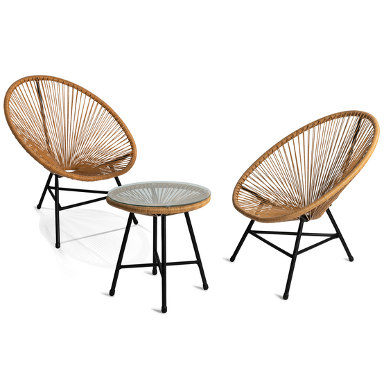 Salon de jardin IZMIR table et 2 fauteuils oeuf cordage effet rotin - Image 2