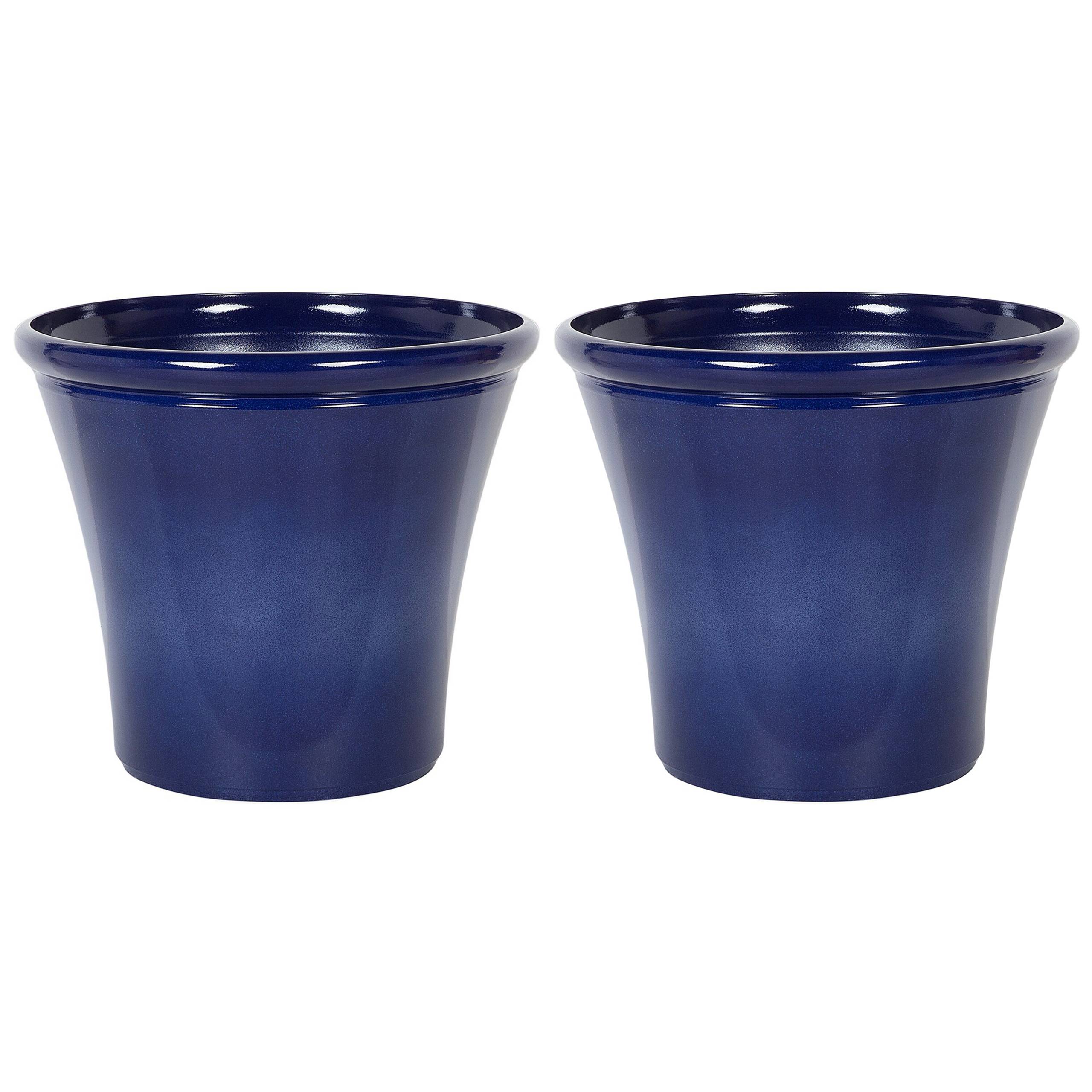 Beliani - Lot de 2 Pot de Fleurs Bleu Marine en Argile et Fibre de Verre ⌀ 55 cm Haut Forme Ronde Moderne pour Jardin Extérieur ou Terrasse Déco - Imagen 1