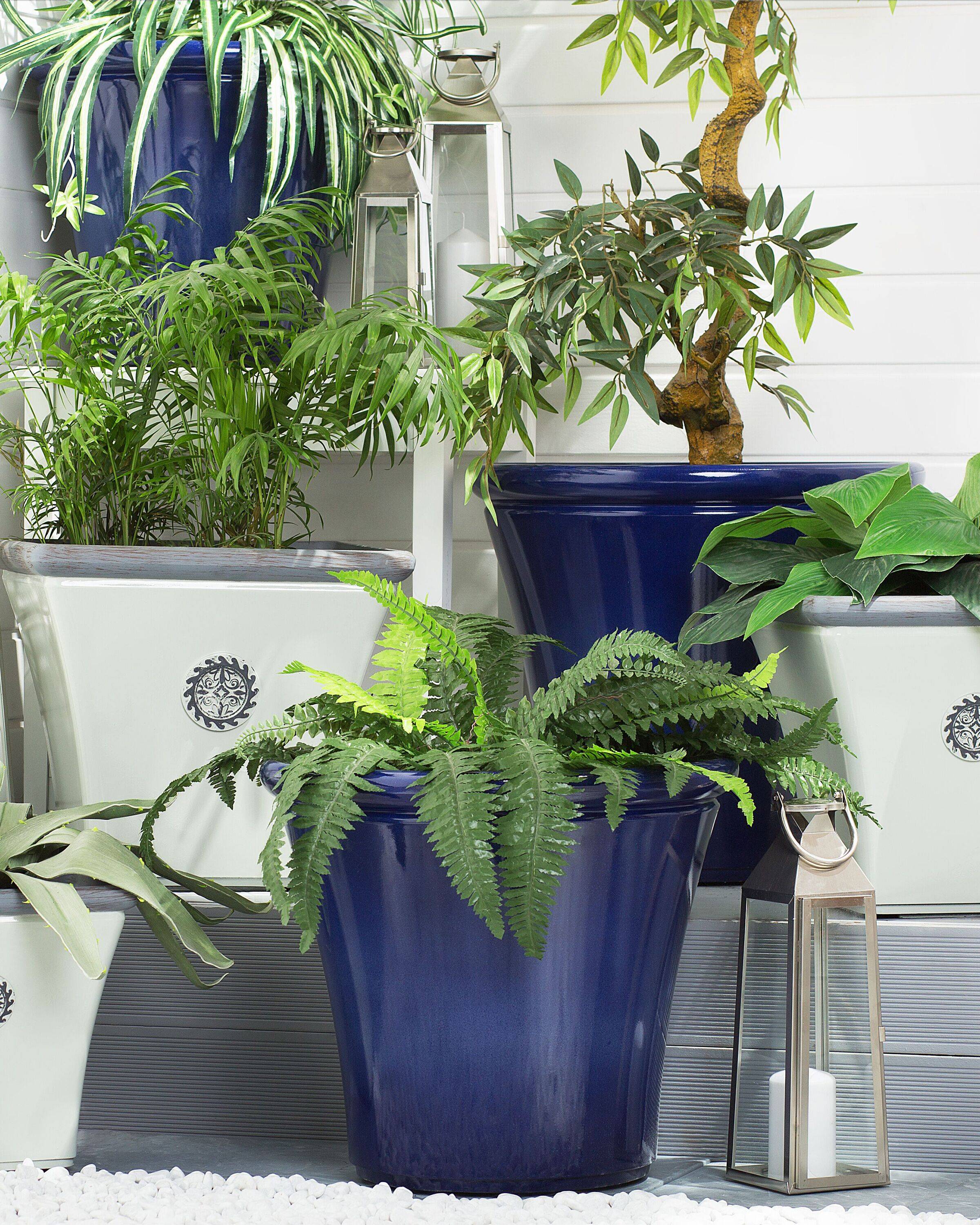 Beliani - Lot de 2 Pot de Fleurs Bleu Marine en Argile et Fibre de Verre ⌀ 55 cm Haut Forme Ronde Moderne pour Jardin Extérieur ou Terrasse Déco - Imagen 2
