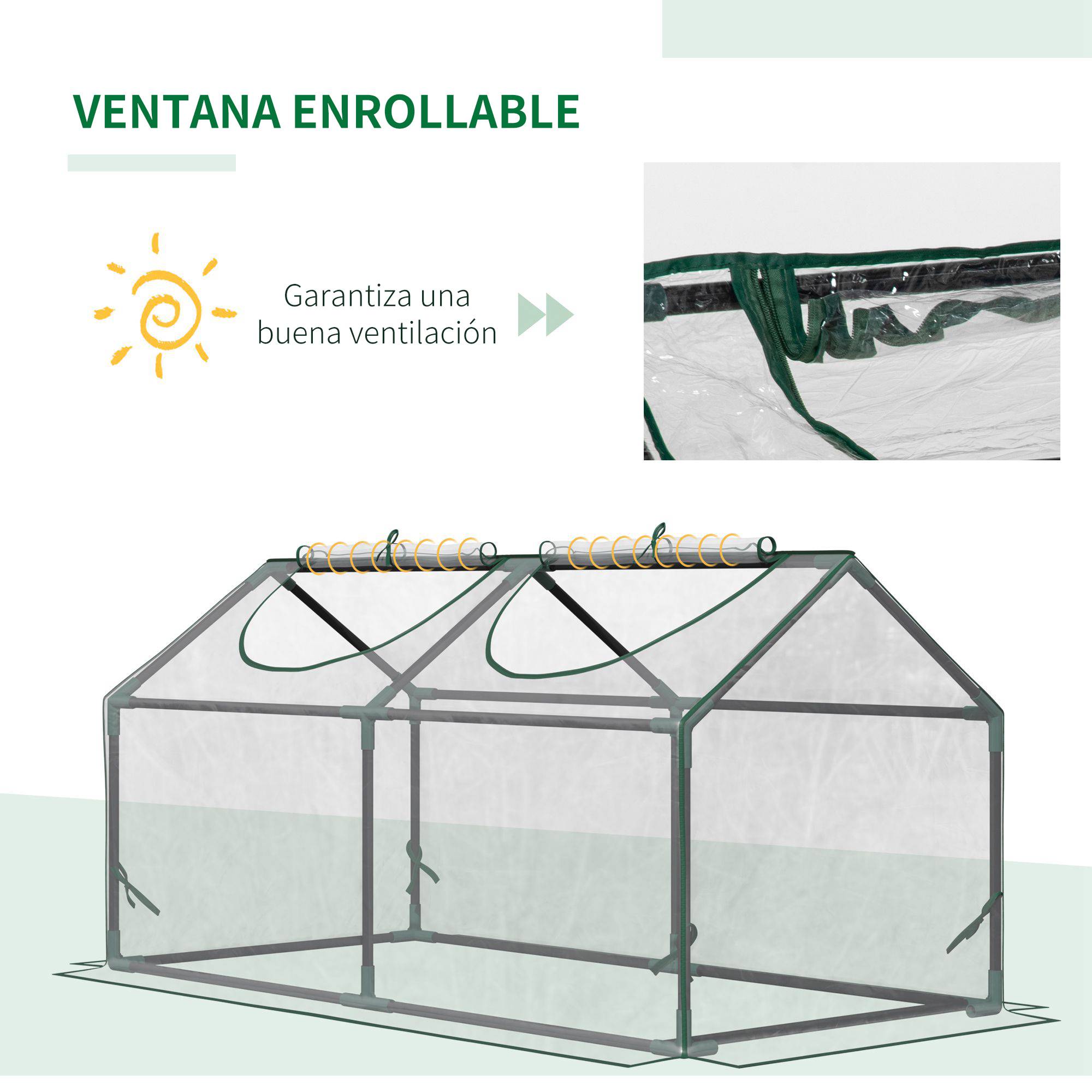 Petit tunnel de forçage 120 cm en acier et PVC 2 fenêtres pour potager 120x60x60 cm - ComfortXL Outdoor Living - Image 6