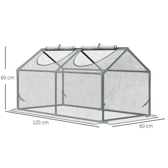 Petit tunnel de forçage 120 cm en acier et PVC 2 fenêtres pour potager 120x60x60 cm - ComfortXL Outdoor Living - Image 4