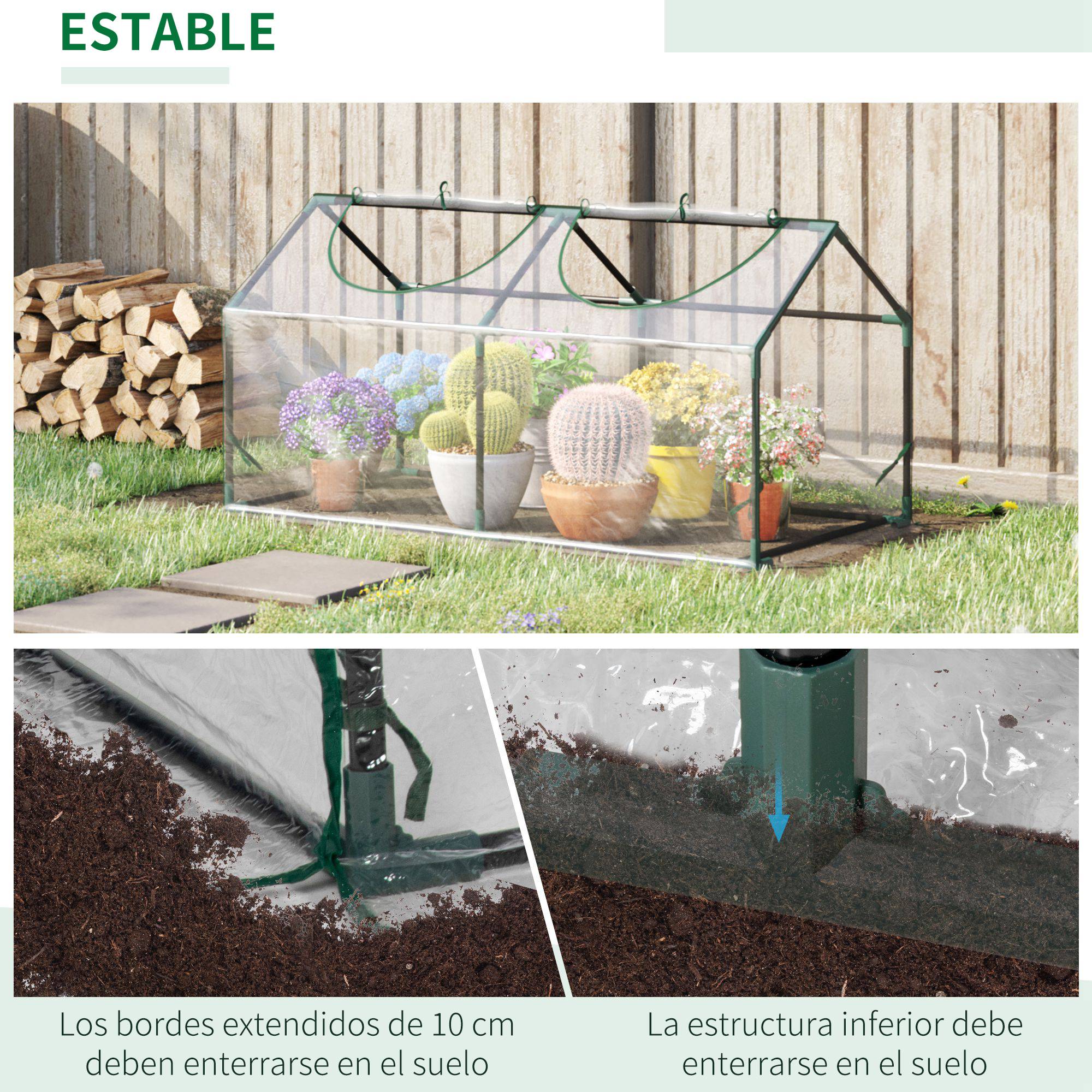 Petit tunnel de forçage 120 cm en acier et PVC 2 fenêtres pour potager 120x60x60 cm - ComfortXL Outdoor Living - Image 7