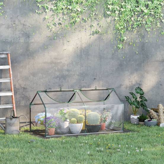 Petit tunnel de forçage 120 cm en acier et PVC 2 fenêtres pour potager 120x60x60 cm - ComfortXL Outdoor Living - Image 3