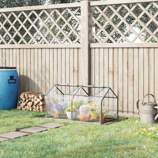 Petit tunnel de forçage 120 cm en acier et PVC 2 fenêtres pour potager 120x60x60 cm - ComfortXL Outdoor Living - Image 2