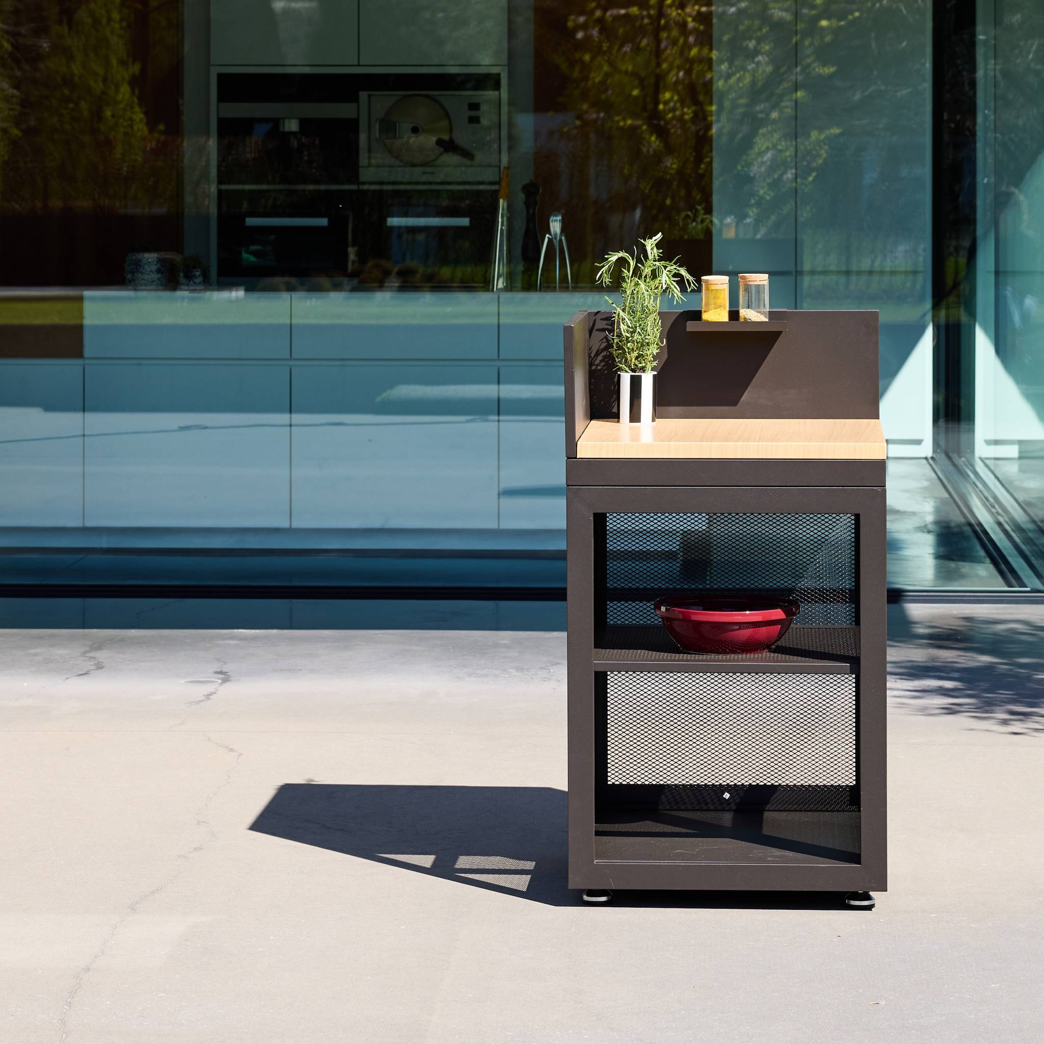 sweeek - Cuisine extérieure acier et décor bois 1 étagère L60cm noir - Milos | sweeek - Image 3