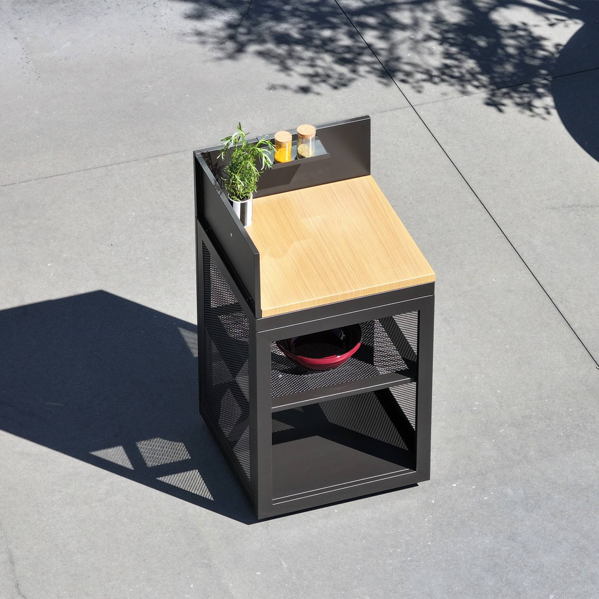 sweeek - Cuisine extérieure acier et décor bois 1 étagère L60cm noir - Milos | sweeek - Image 5