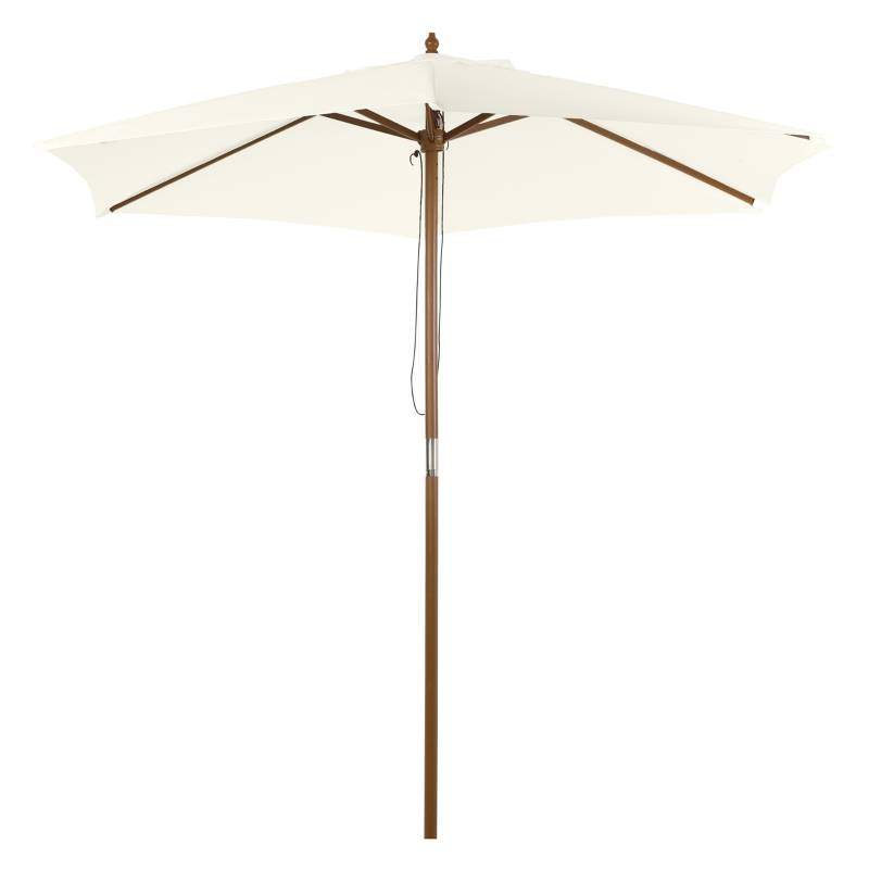 Parasol droit bois bambou polyester extérieur jardin terrasse protection UV 2.5m blanc - ComfortXL Outdoor Living - Image 2