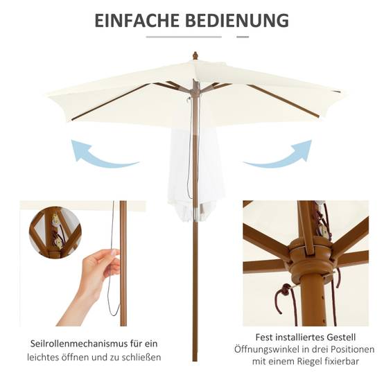 Parasol droit bois bambou polyester extérieur jardin terrasse protection UV 2.5m blanc - ComfortXL Outdoor Living - Image 5