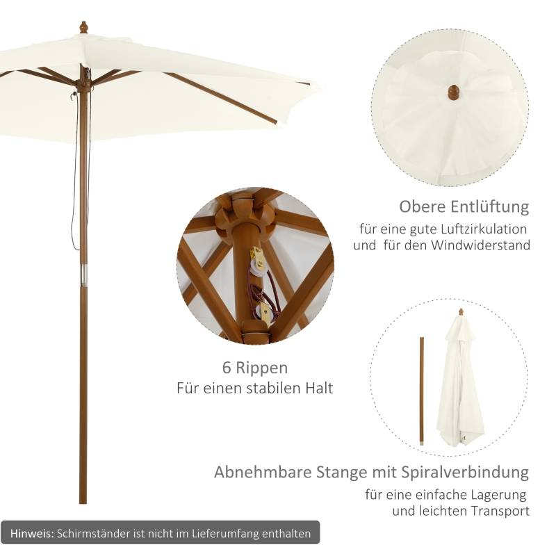 Parasol droit bois bambou polyester extérieur jardin terrasse protection UV 2.5m blanc - ComfortXL Outdoor Living - Image 4