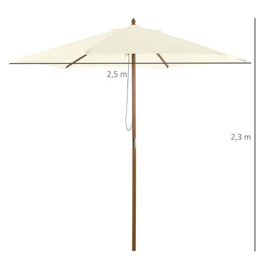 Parasol droit bois bambou polyester extérieur jardin terrasse protection UV 2.5m blanc - ComfortXL Outdoor Living - Image 3