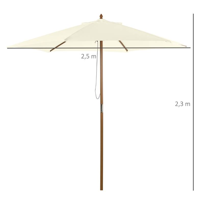Parasol droit bois bambou polyester extérieur jardin terrasse protection UV 2.5m blanc - ComfortXL Outdoor Living - Image 3