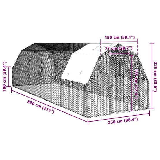 Poulailler acier argent 2,5 x 8 x 2,25 m - Prolenta premium p3316.8 - Image 8