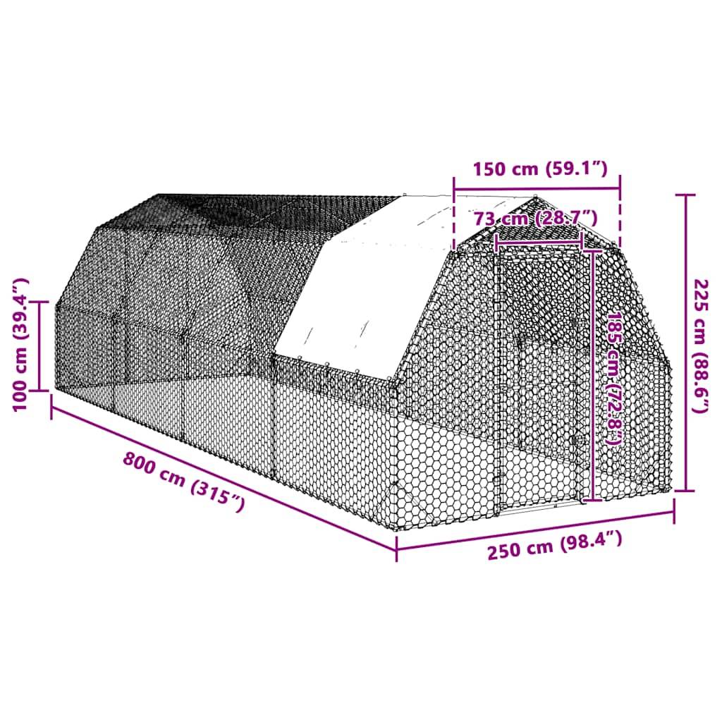 Poulailler acier argent  2,5 x 8 x 2,25 m  - Prolenta premium p3316.8 - Image 8