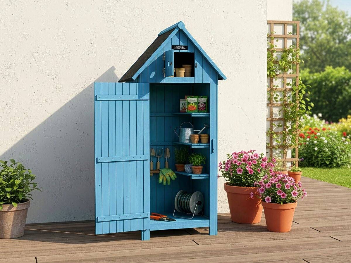 Habitat Et Jardin - Armoire De Jardin "cabanon" - 77 X 54.5 X 179 Cm - Bleu Ciel -habitat Et Jardin - Imagen 2
