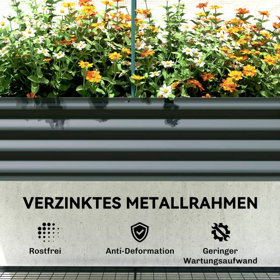 ComfortXL - Potager surélevé métal galvanisé 120 x 55 x 140 cm gris foncé avec mini-serre PE et étagère de rangement - Image 8
