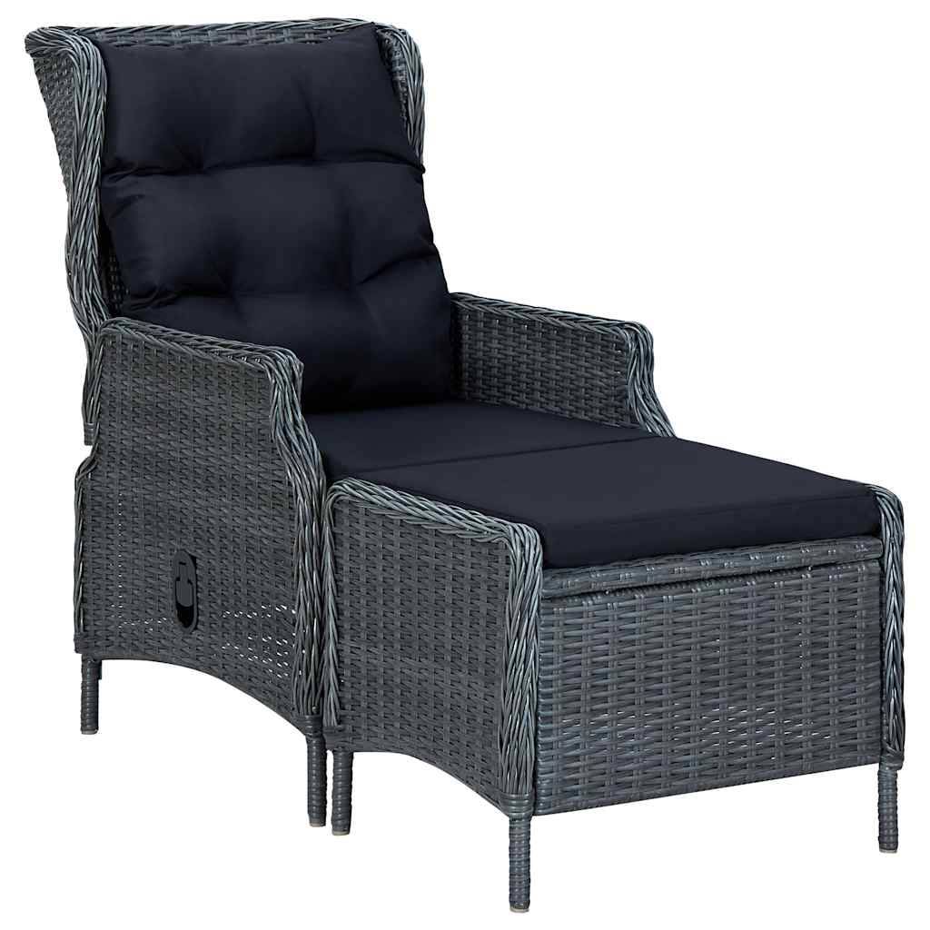 Fauteuil de Jardin Inclinable Résine Tressée avec Repose-pieds et Coussins pour Balcon Gris Foncé – ComfortXL Outdoor Living