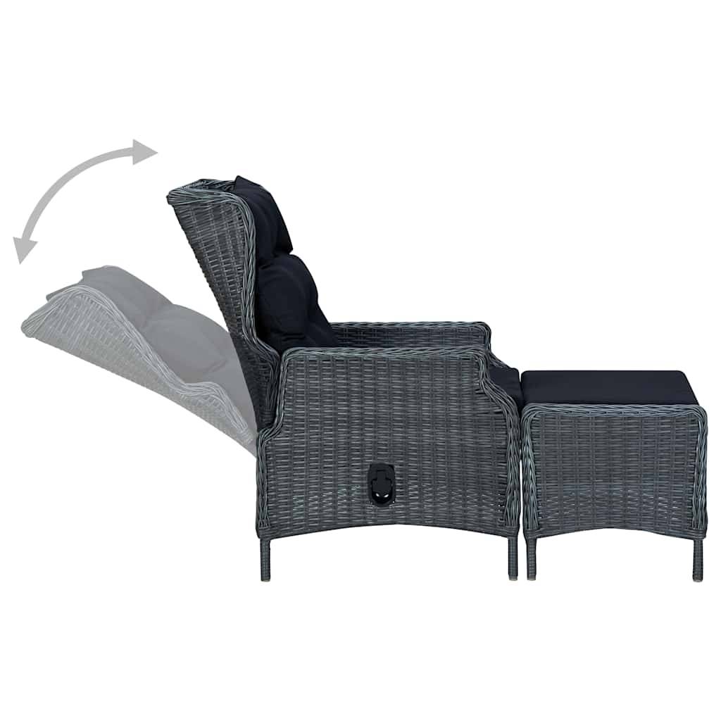 Fauteuil de Jardin Inclinable Résine Tressée avec Repose-pieds et Coussins pour Balcon Gris Foncé – ComfortXL Outdoor Living - Image 4