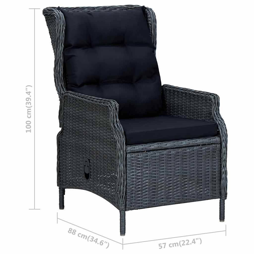 Fauteuil de Jardin Inclinable Résine Tressée avec Repose-pieds et Coussins pour Balcon Gris Foncé – ComfortXL Outdoor Living - Image 10