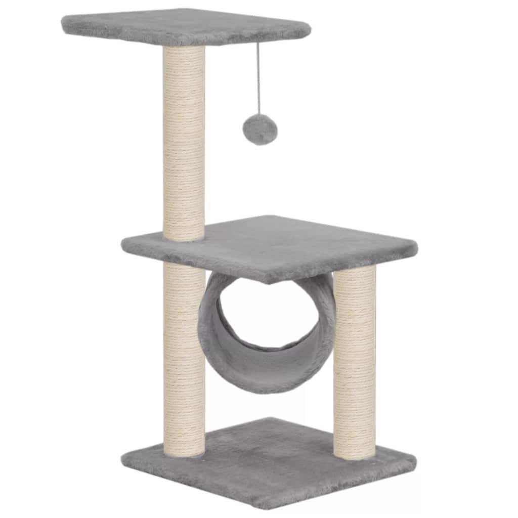 Helloshop26 - Arbre à chat griffoir grattoir niche jouet animaux peluché en sisal 65 cm gris - Imagen 1