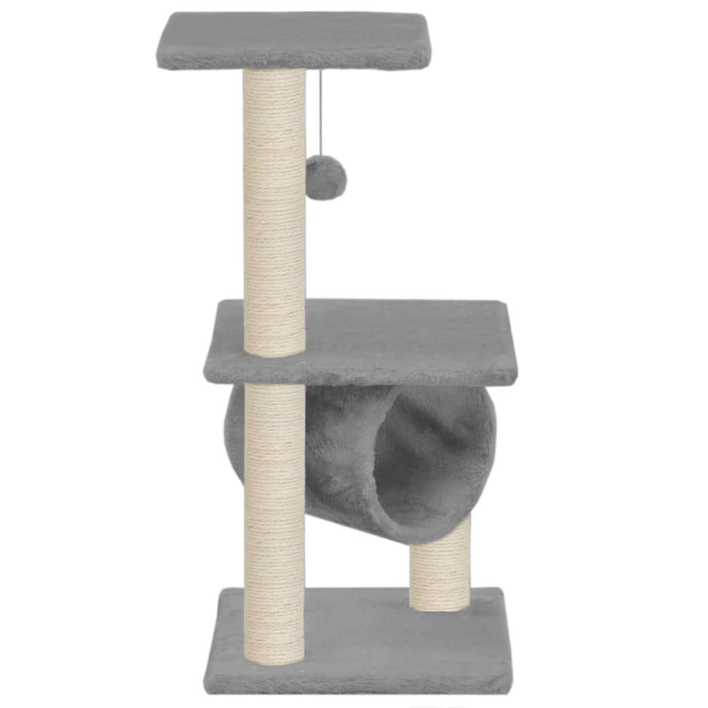 Helloshop26 - Arbre à chat griffoir grattoir niche jouet animaux peluché en sisal 65 cm gris - Image 2