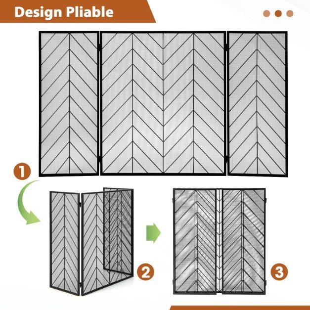 Helloshop26 - Pare-feu pliable 133 x 78 cm pour cheminée / poêle - 3 volets grille de protection enfant et animaux noir - Imagen 2