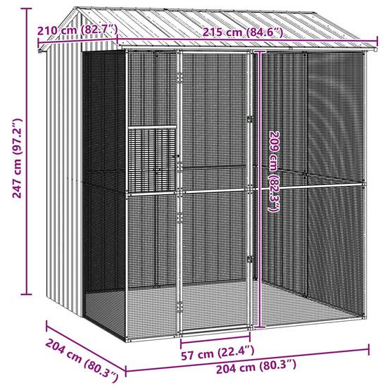Volière Jardin Carrée Acier Galvanisé 215x210cm Gris - ComfortXL Outdoor Living - Image 7