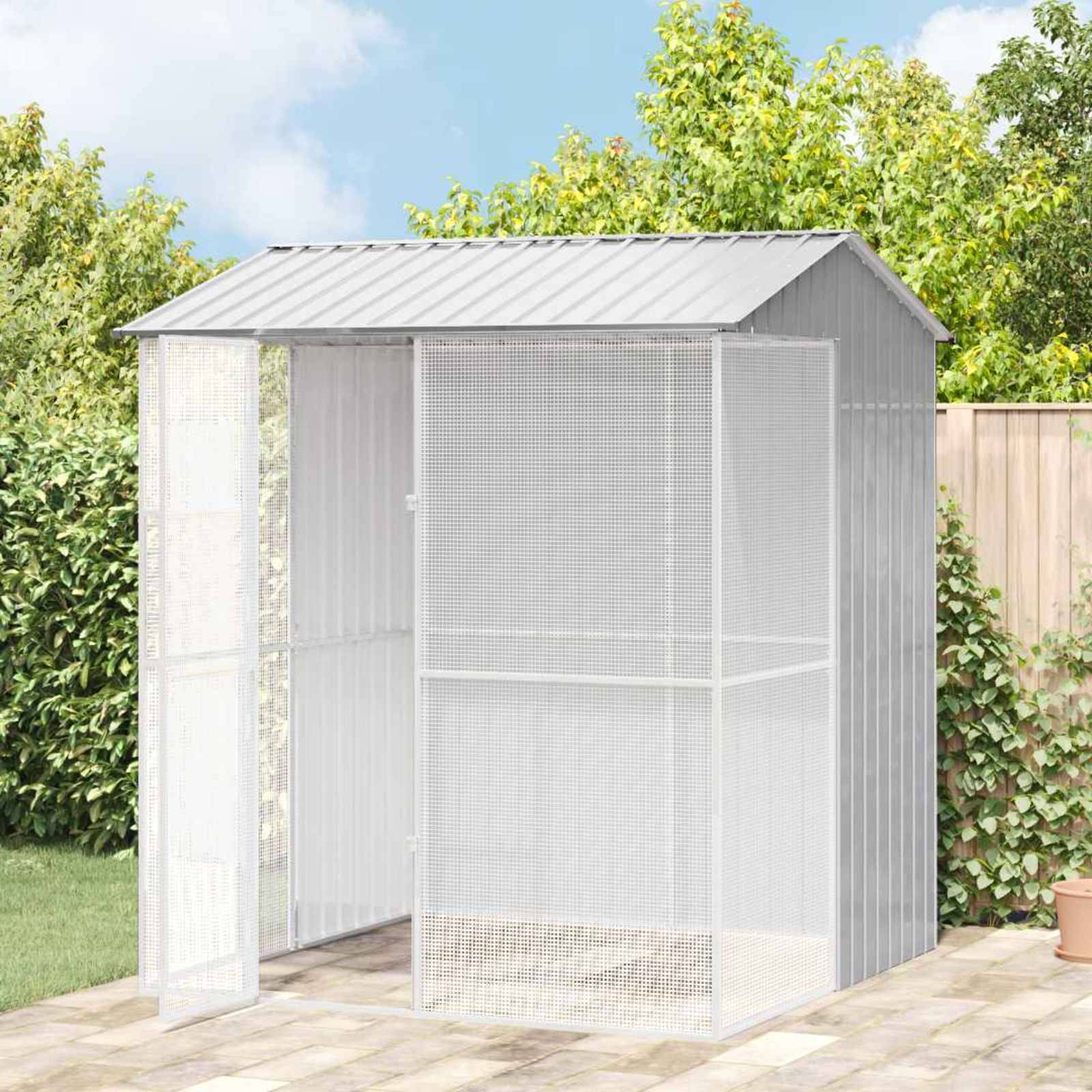 Volière Jardin Carrée Acier Galvanisé 215x210cm Gris - ComfortXL Outdoor Living