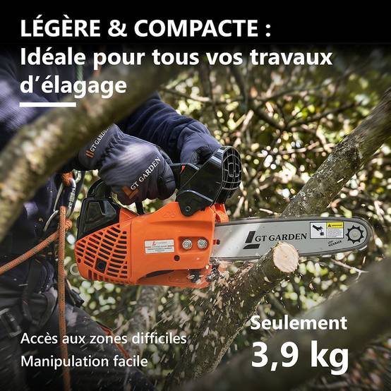 Gt Garden - Tronçonneuse élagueuse thermique 25 cm3, 1 CV, guide 26 cm, 2 chaînes - GT GARDEN - Image 3