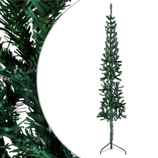 Demi Sapin de Noël | Arbre de Noël artificiel mince avec support Vert 120 cm Maison Chic - Image 3
