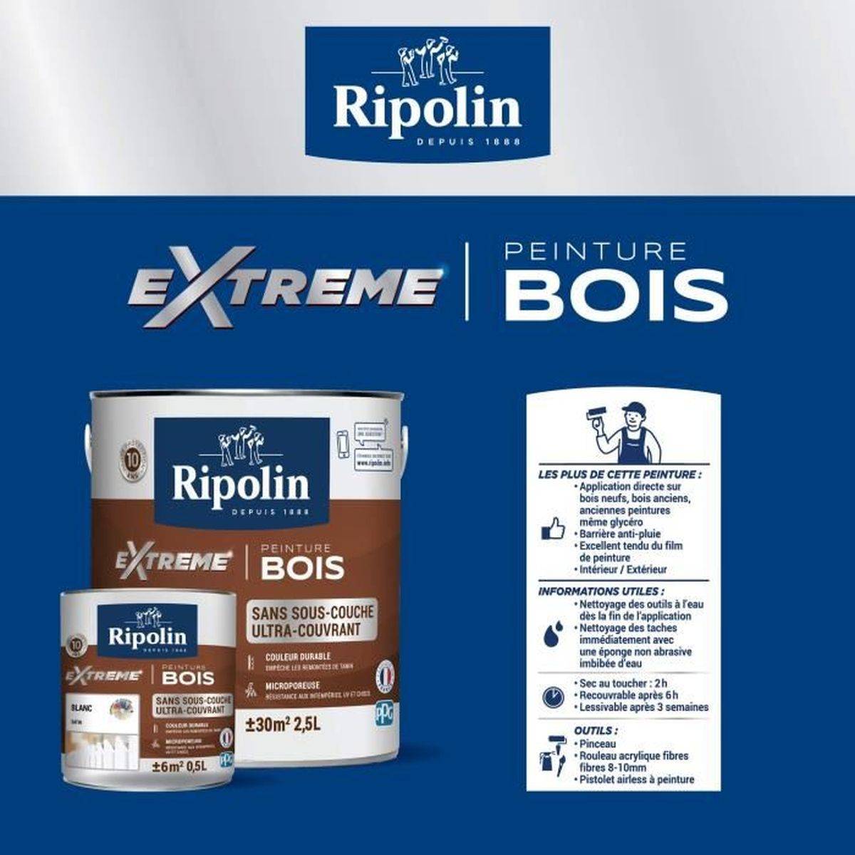 Ripolin - Peinture bois microporeuse satin Grainau Grey, intérieur/extérieur, 0,5 L - RIPOLIN - Image 6