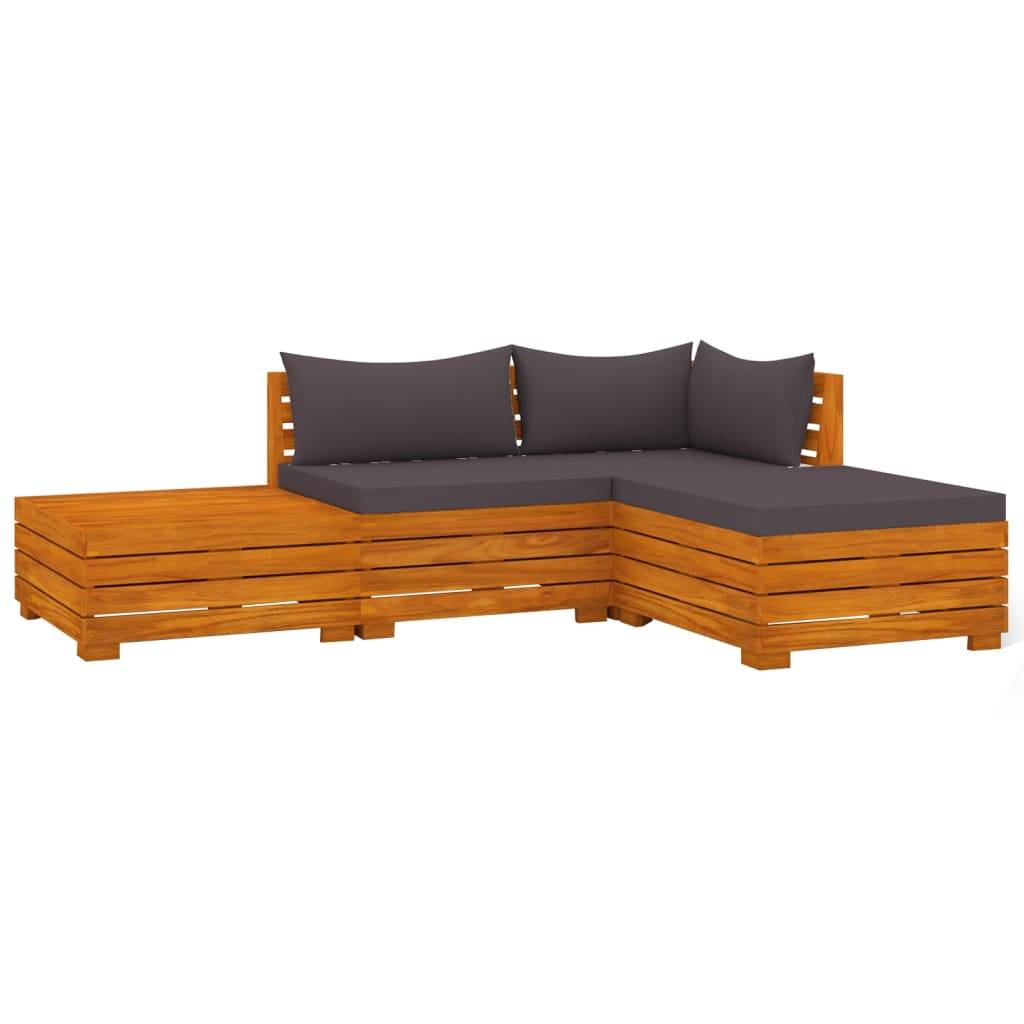 Helloshop26 - Salon de jardin meuble d'extérieur ensemble de mobilier 4 pièces avec coussins bois d'acacia solide - Imagen 1