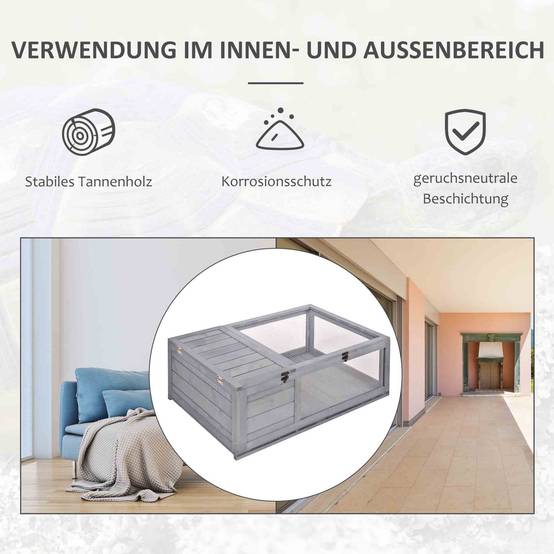 Maison pour tortues en bois avec maisons principales et dessus rabattable, 91x60,5x32 cm, gris - Image 6