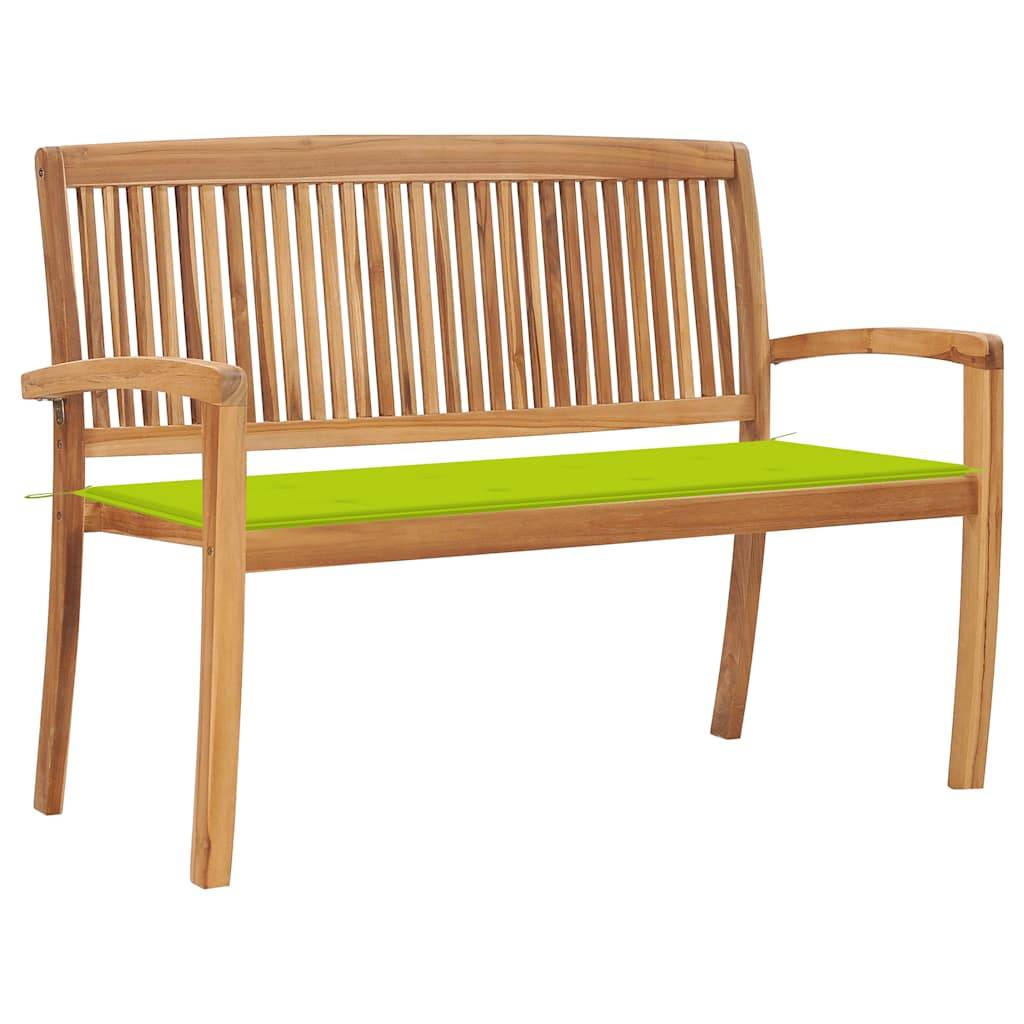ComfortXL - Banc de Jardin Teck Massif Extérieur Empilable Coussin Vert Vif 128cm - ComfortXL Outdoor Living - Image 1